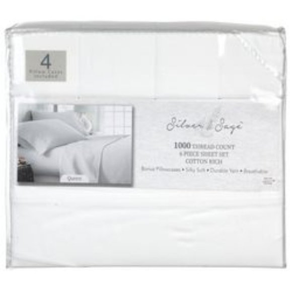 Silver & Sage Luxurious Cotton 1000 TC Queen White Sheet Set  6 Pc Sealed New - Picture 1 of 3